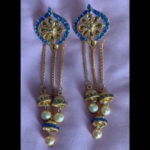 Blue strand Jhumka with pearl bell drops